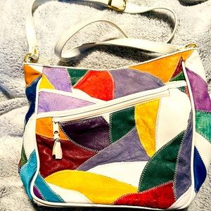 Vintage OKA Leather Patchwork Ladies Handbag Purse Multicolor White  Gorgeous ❤️
